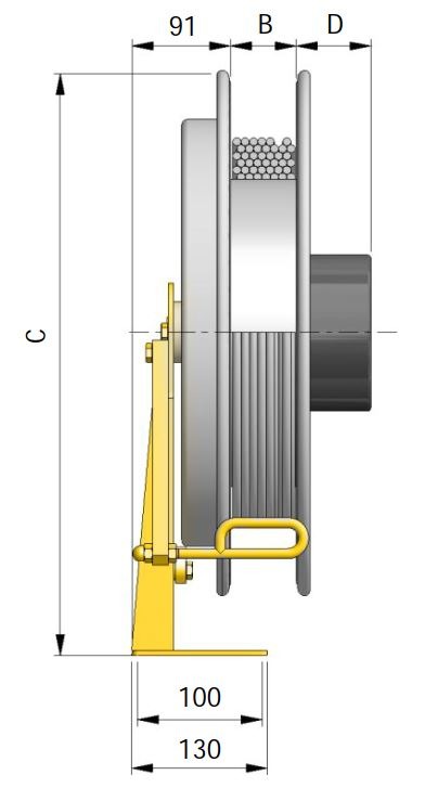 Ett diagram som visar måtten på en CR500 -Kabelvinda 10m 1x16mm².