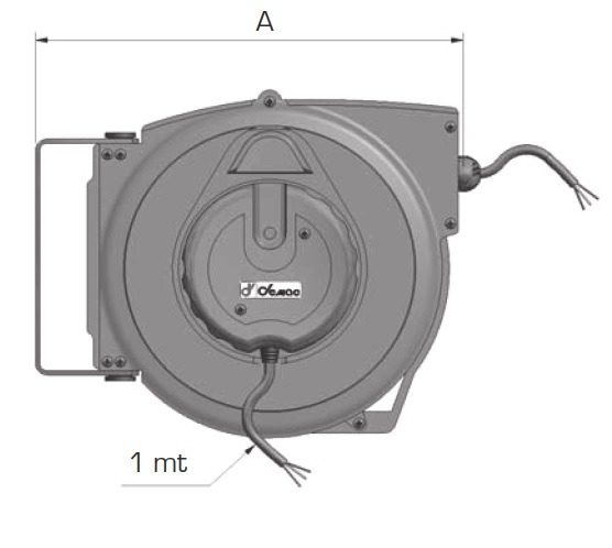 Ett diagram som visar måtten på en Kabelvinda 15m 1x6mm² upprullare.