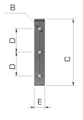 En ritning som visar måtten på en Kabelvinda 15m 1x6mm² metallplatta.