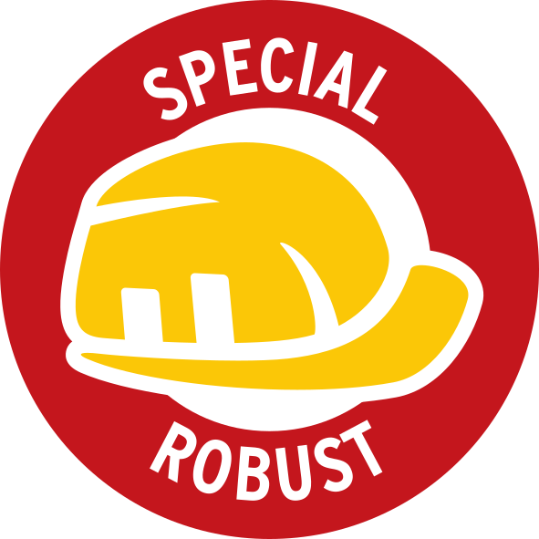 En speciell robust logotyp med gul och röd hatt för Kabelvinda med 40m H07RN-F 3x1,5mm - 3uttag.