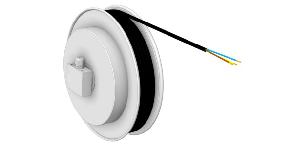 En vit rulle med en tråd fäst vid den, 6000 -Kabelvinda 20m 3x2,5mm² 230V Max 30A Rostfritt utförande.