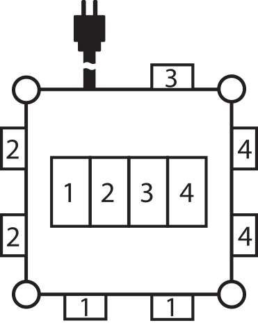 Ett diagram som visar kabeldragningen av en Kompakt gummi strömfördelare / gummifördelare 2 m kabelkrets.